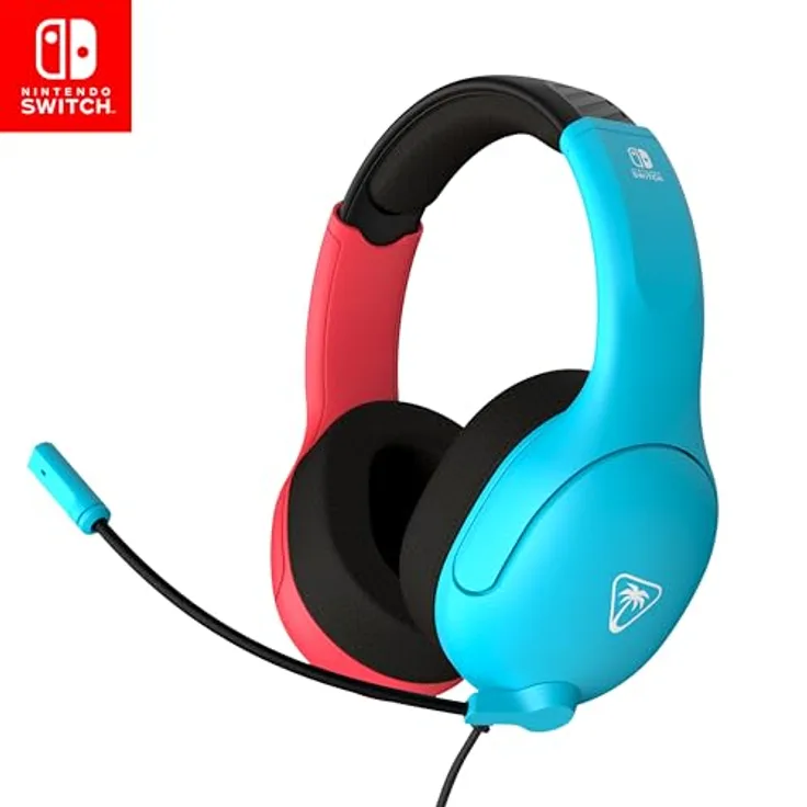 Turtle Beach Airlite Fit Wired Gaming Headset, Neon Blau und Rot, lizenziert für Nintendo Switch, mit Flip-to-Mute Mic und Over-Ear Premium Komfort