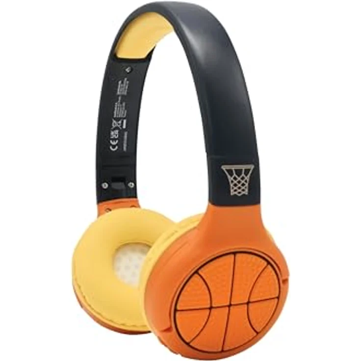 Lexibook Basketball 2-in-1 Bluetooth- und kabelgebundene Kopfhörer mit Mikrofon und Steuerungstaste, faltbar und verstellbar, wiederaufladbarer Langzeitakku, orange – Bild 1
