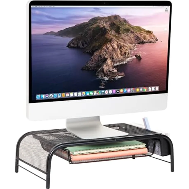 Mind Reader 'Raise' Metall Mesh PC Laptop IMac Computer Monitor Stand mit Schublade, schwarz – Bild 2