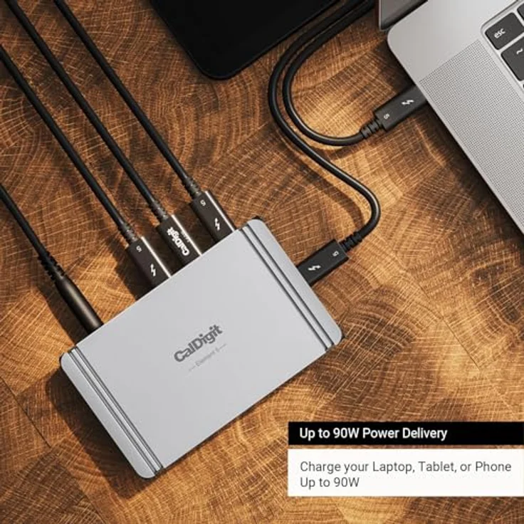 CalDigit E5 – Thunderbolt 5 Element 5 Hub – 9-Port mit 4 x Thunderbolt 5 / USB4 v2, 3 x USB-A & 2 x USB-C 10 Gb/s, unterstützt Single 8K und Dual 6K/8K Displays, 90 W Power Delivery, 0,8 m – Bild 4
