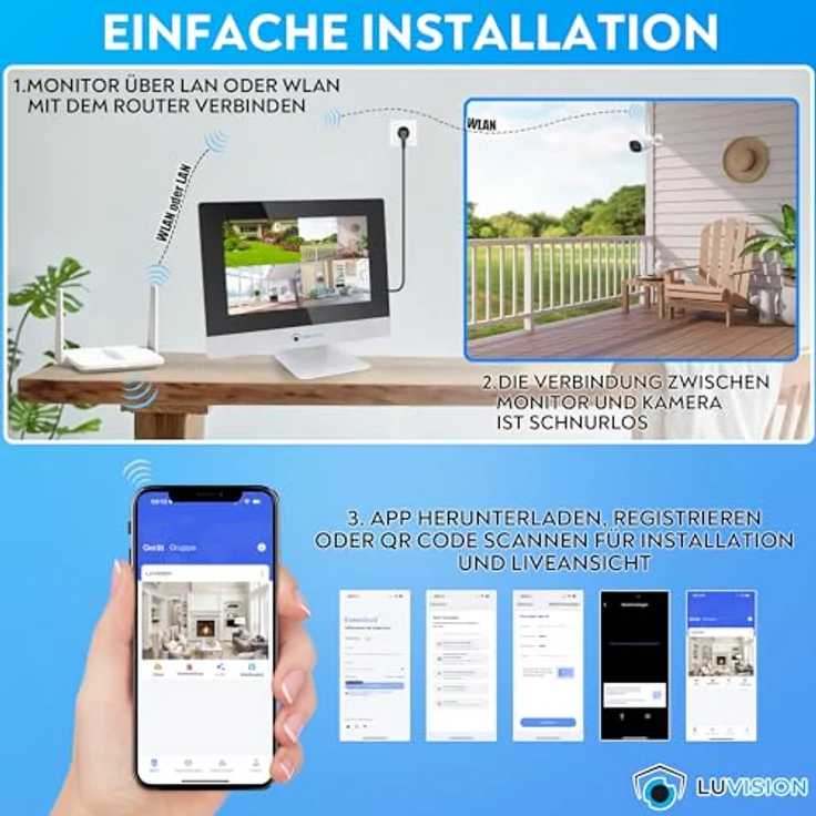 LUVISION LV-101 Erweiterungskamera, kabellose WLAN Außenüberwachungskamera mit 3MP, IP65 Wasserdicht, Nachtsicht bis 20m, 2-Wege-Audio und PIR-Bewegungserkennung – Bild 3
