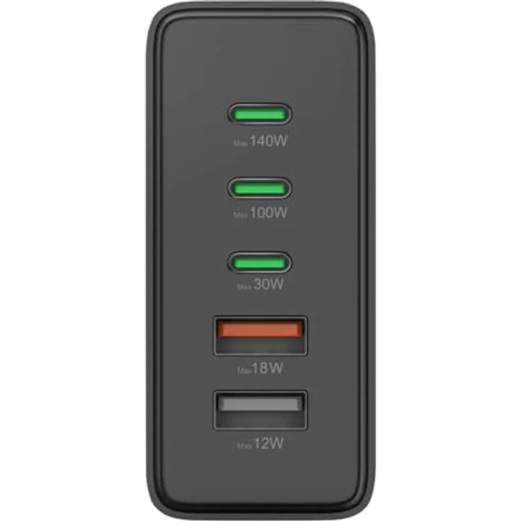 Hama Ladestation 5 Ports, GaN Schnellladegerät mit 3xUSB-C und 2xUSB-A, PD, 140 W, schwarz – Bild 7