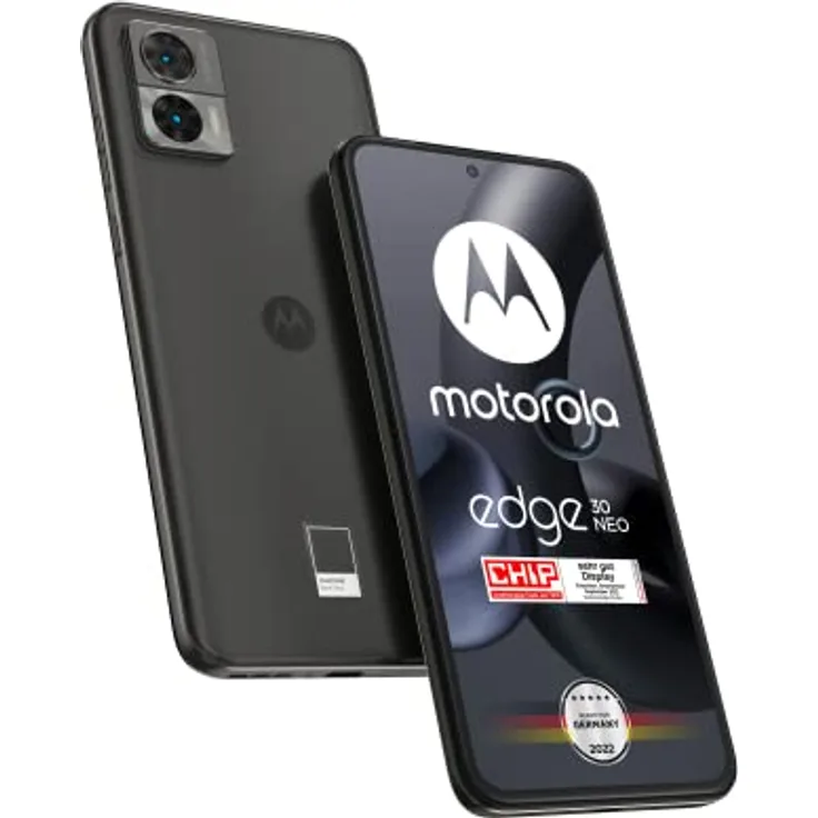 Motorola edge30 neo Smartphone (6,3"-FHD+-Display, 64-MP-Kamera, 8-256 GB, 4020 mAh, Android 12), Black Onyx, inkl. Schutzcover + KFZ-Adapter [Exklusiv bei Amazon]
