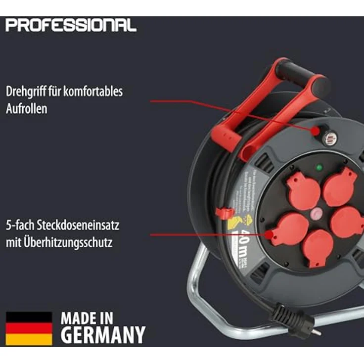 Brennenstuhl Professional Kabeltrommel 300 KU 4100, 40m Schwarz, Spezialkunststoff, für Baustelle und Außenbereich, Made in Germany – Bild 2