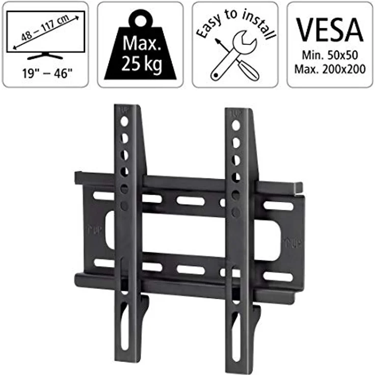 Hama TV-Wandhalterung Ultraslim (Fernseher von 19 bis 46 Zoll (48 cm bis 117 cm Bildschirmdiagonale), inkl. Fischer Dübel, VESA bis 200 x 200, Wandabstand nur 2,5 cm, max. 25 kg) schwarz – Bild 2