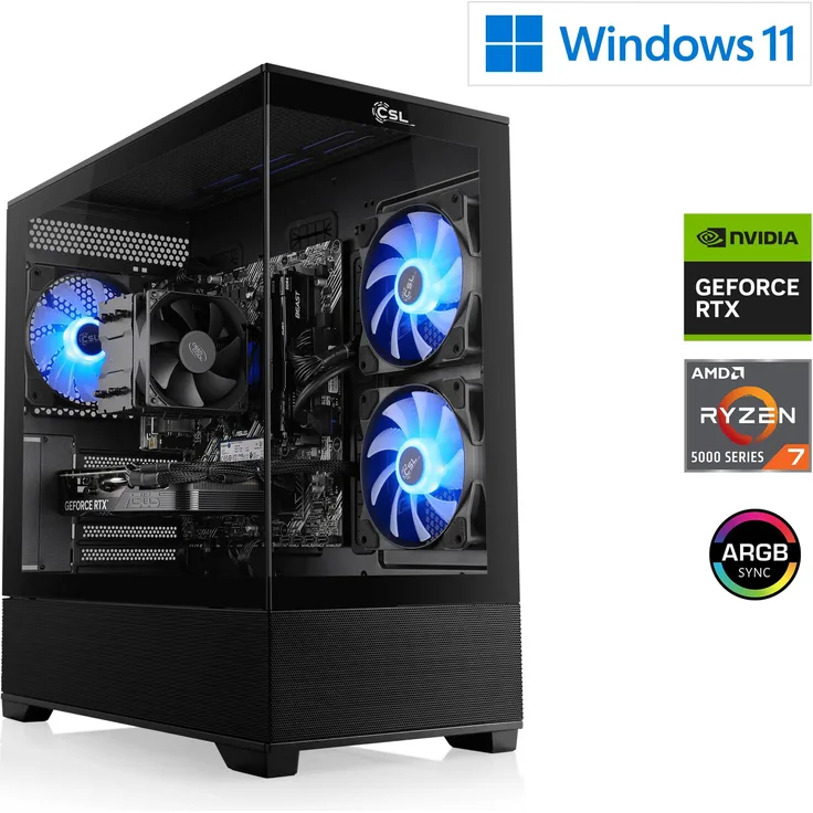 CSL-Computer Gaming PC M13510H, AMD Ryzen 7 5700X, NVIDIA RTX5070, 32 GB DDR4 RAM, 1000 GB M.2 SSD, Windows 11 Home