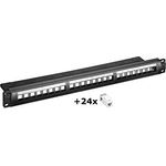 Goobay 95336 Keystone Patch Panel 24 Port / 19 Zoll Gehäuse mit 24x CAT 6 RJ45 Keystone Modulen / 1 HE / Verteilerfeld Patchfeld / Snap-In / Schwarz