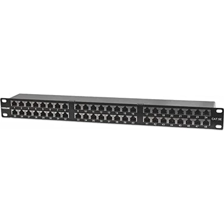 Intellinet 513517 48 Port Netzwerk-Patchpanel, 483mm (19"), CAT 5e, 1 HE, bestückt, robustes Stahlblech mit vergoldeten Kontakten – Bild 2