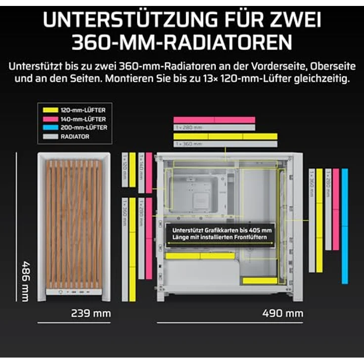 Corsair FRAME 4000D RS Wood, Tower-Gehäuse mit Tempered Glass, Eiche, USB 3.2 Gen 2x2, ARGB-Beleuchtung, modularer Aufbau, Unterstützung für 3x 360-mm-Radiatoren – Bild 6