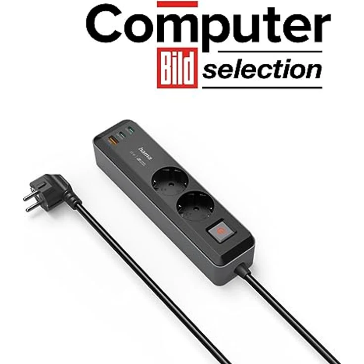 Hama 5in1 Steckdosenleiste mit USB 65W Ladegerät (2 Steckdosen, 1 USB-A, 2 USB-C, Laptop USB C Ladegerät 65W per USB ohne Netzteil Schnellladefunktion PD, Mehrfach-Steckleiste mit Schalter, 1,4m) grau – Bild 2