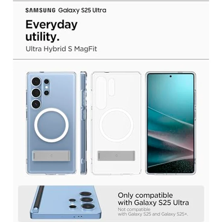 Spigen Ultra Hybrid S MagFit Hülle für Samsung Galaxy S25 Ultra, Kompatibel mit MagSafe -Clear White, Schutzhülle mit integriertem Magnet und Kickstand – Bild 2