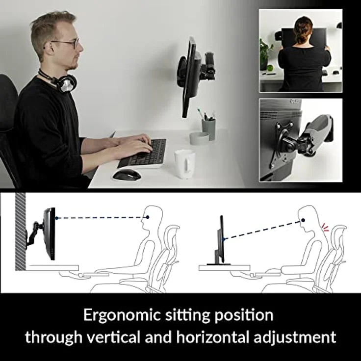 ARCTIC W1-3D - Monitorwandhalterung mit Gaslifttechnik, Monitorarm zur Befestigung an der Wand, für bis zu 43''-49'' Ultrawide Monitore und Fernseher, bis 8 kg (17.6 Ibs) - Schwarz – Bild 2