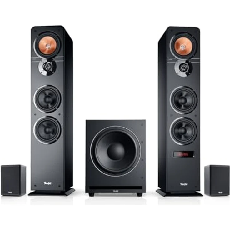 Teufel Ultima 40 Aktiv Surround Soundsystem - Aktiv Standlautsprecher mit Kabellosen aktives Rear-Speaker und mächtiger Subwoofer, Bluetooth aptX, Dolby Audio, HDMI ARC CEC - weiß (Schwarz) – Bild 1