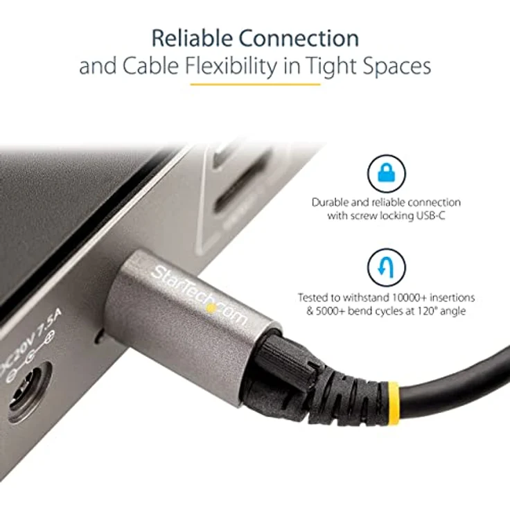 StarTech.com USB-C-Kabel 1m mit Schraubverschluss, 10Gbps, 100W Power Delivery, DP Alt Mode, Grau-Schwarz – Bild 3