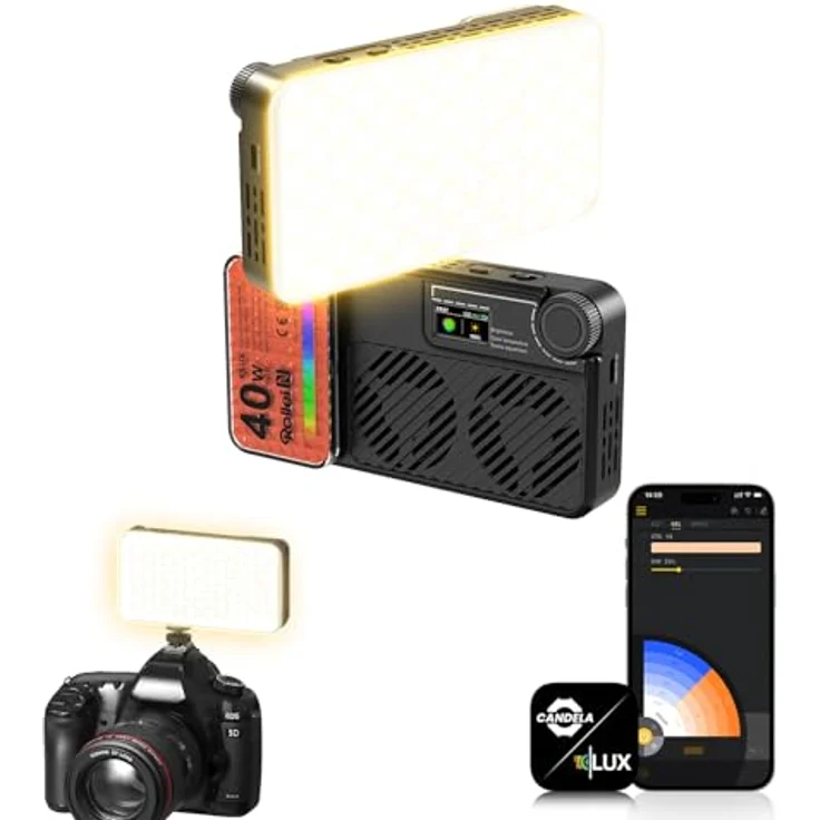 Rollei LUX Compact 40W RGB LED Videoleuchte, Kamera Licht mit 3350 mAh Akku, Typ-C-Aufladung und Steuerung per Candela App, für Fotografie und Videoproduktion im Taschenformat – Bild 1