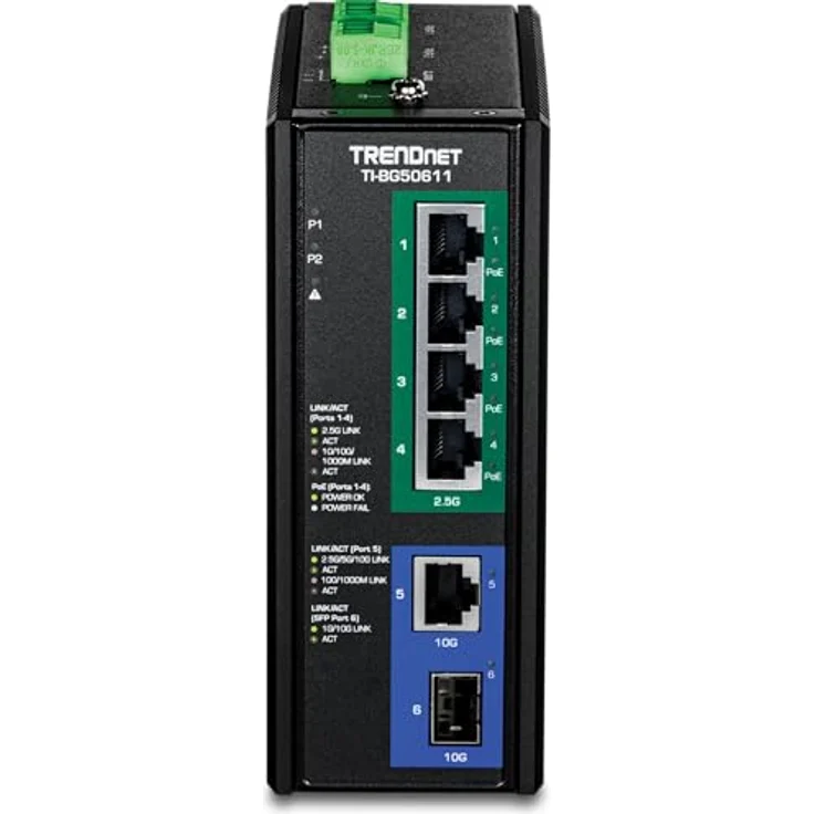 Trendnet TI-BG50611 V1.0R, Industrie Switch mit 6 Ports, 4 x 10/100/1000/2.5G (PoE++), robust, schwarz – Bild 4