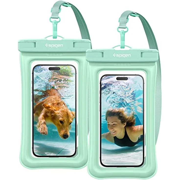 Spigen Aqua Shield wasserdichte Handyhülle Schwimmend [2 Stück] IPX8 Wasserfeste Handytasche Unterwasser Hülle Kompatibel mit iPhone, Galaxy, Xiaomi, Google Smartphones - Mint – Bild 1