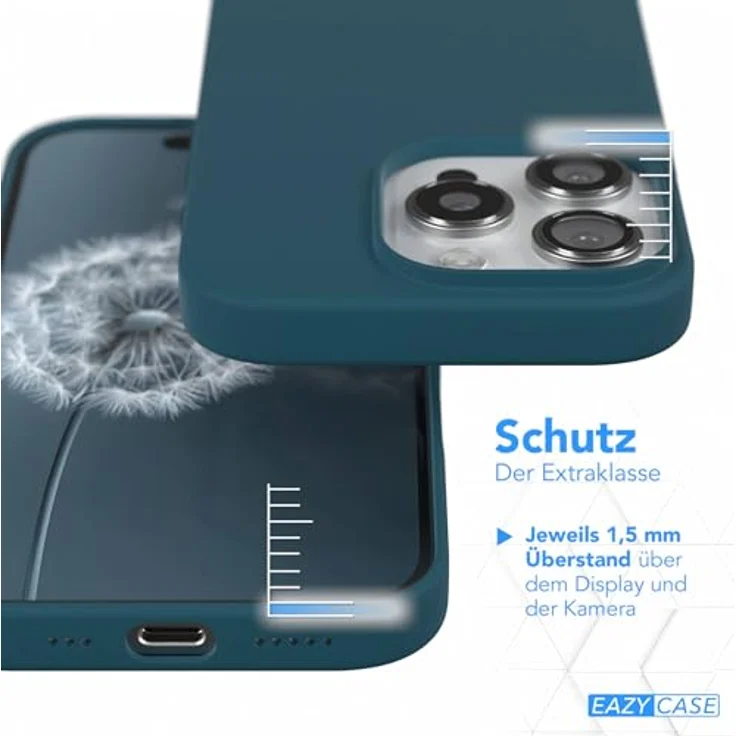 EAZY CASE Premium Silikon Handyhülle für iPhone 16 Pro, Slimcover mit Kameraschutz und Innenfutter, Softcase in Petrol – Bild 3