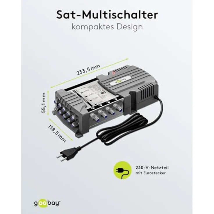 goobay 64879 Sat-Multischalter/Kompakt-Multischalter / 9 Eingänge / 4 Ausgänge / 4K, 8K UHD/DAB+ / für 4 Teilnehmer – Bild 3