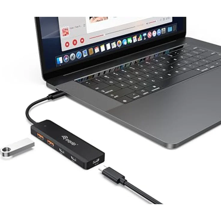 Equip 128966 USB-C 4-Port USB 3.2 Gen 2 Hub, USB-C x 2, USB-A x 2, Thunderbolt 3/4 kompatibel, 10 Gbit/s, schwarz – Bild 4