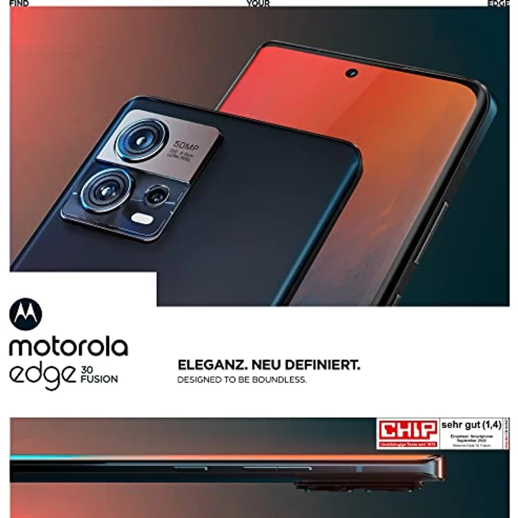 Motorola edge30 fusion Smartphone (6,55"-FHD+-Display, 50-MP-Kamera, 8/128 GB, 4400 mAh, Android 12), Cosmic Grey, inkl. Schutzcover + KFZ-Adapter  – Bild 2
