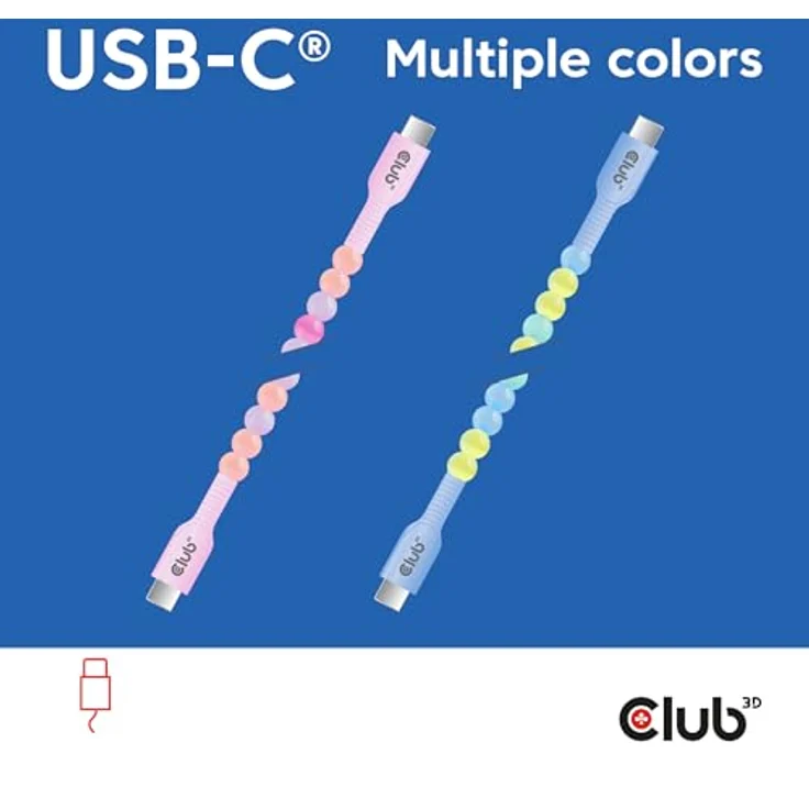Club3D CAC-3010 USB-C® Perlenkabel, 60W Leistung, pink, Datenübertragung bis 480Mbps – Bild 3