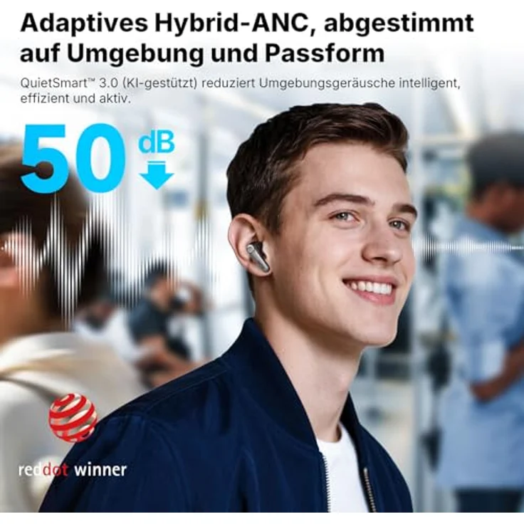 EarFun Air Pro 4+ Bluetooth Kopfhörer, Noise Cancelling, Hi-Res Audio, 54 Std. Akku, Multipoint, IP55, schwarz – Bild 3