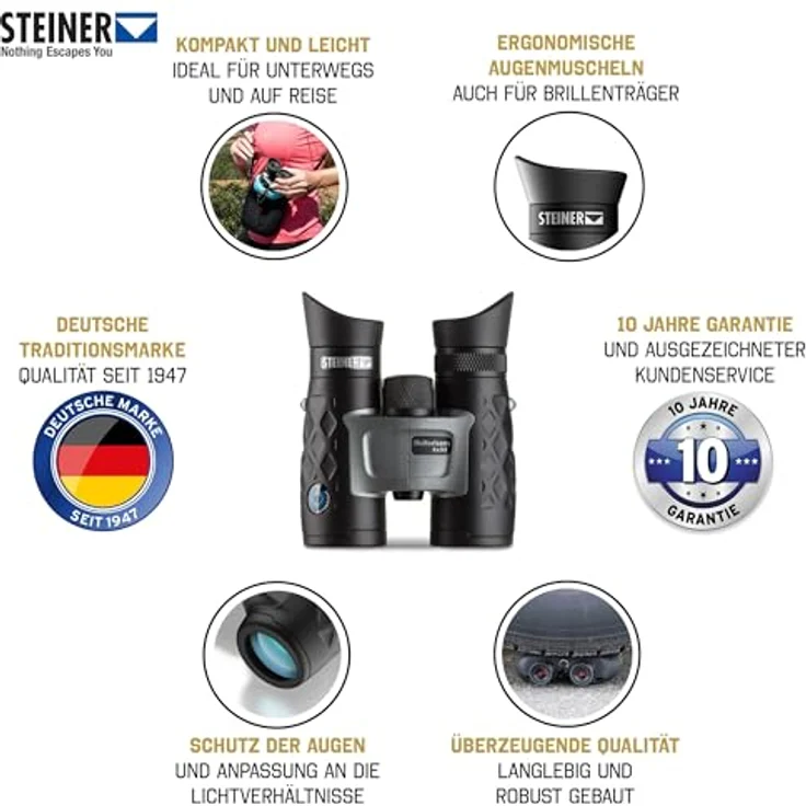 Steiner Fernglas 8x32 mm, Dachkant-Prisma mit Autobright-Technologie und Fast-Close-Focus, wasserdicht und extrem robust – Bild 2