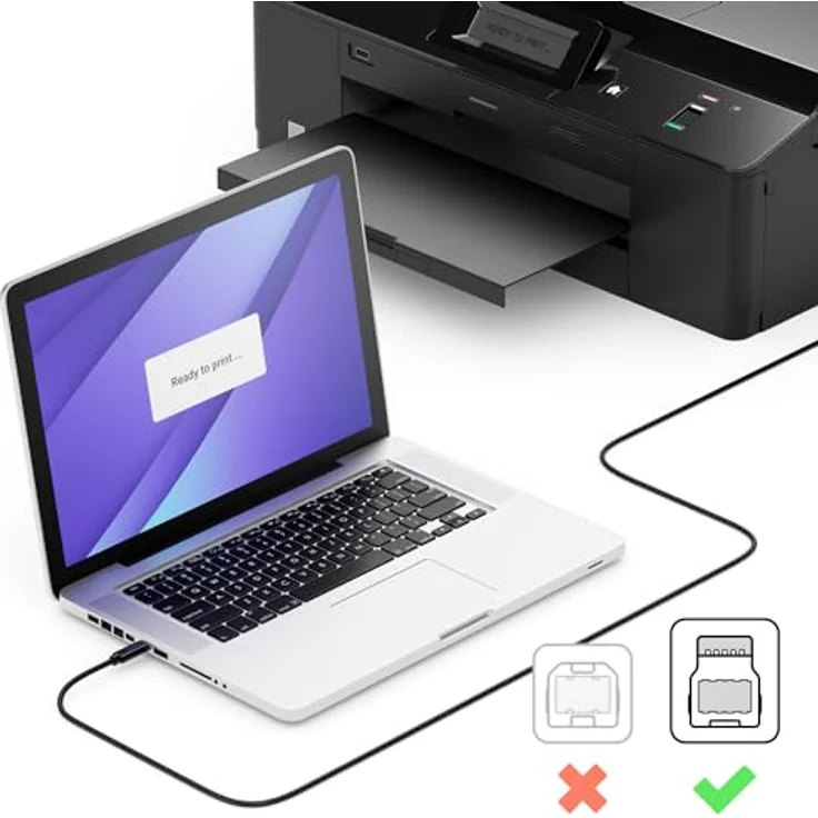deleyCON 1m USB 3.0 Druckerkabel USB C auf USB B, 5 Gbit/s SuperSpeed Datenkabel für Computer und Drucker, Schwarz – Bild 6