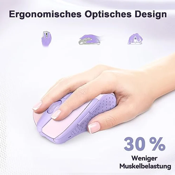 TECKNET Kabellose Maus Pro, 2.4G 2600 DPI Funkmaus mit 6 Tasten, Nano Empfänger, 24 Monate Batterielaufzeit, 5 einstellbare DPI-Pegel für PC, Laptop, MacBook, lila – Bild 2