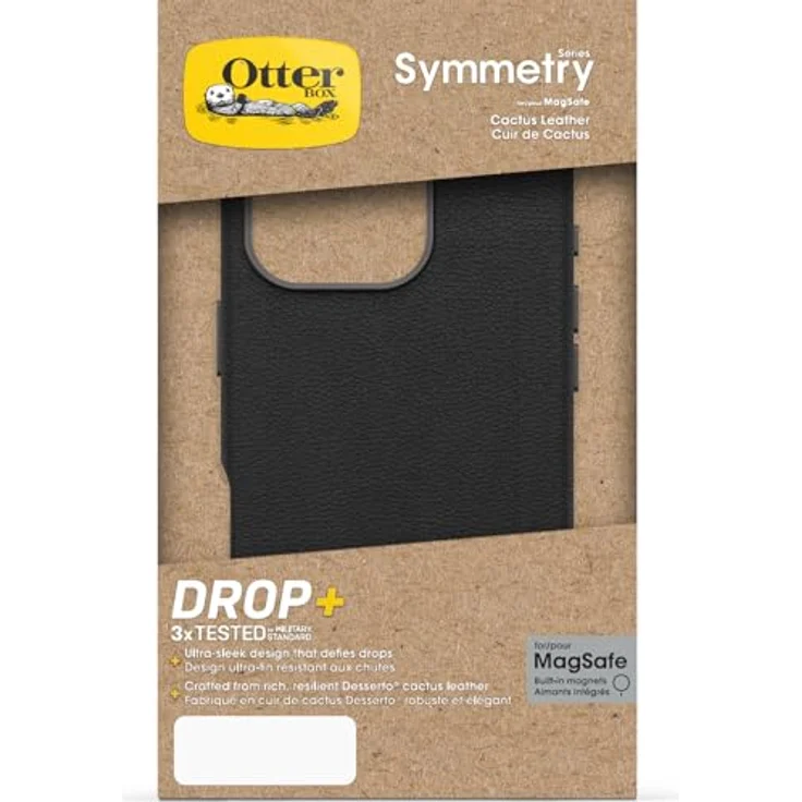 OtterBox Symmetry Series Cactus Leather MagSafe Hülle für iPhone 16 Pro, stoßfest, sturzsicher und kompatibel mit MagSafe, Schwarz – Bild 5