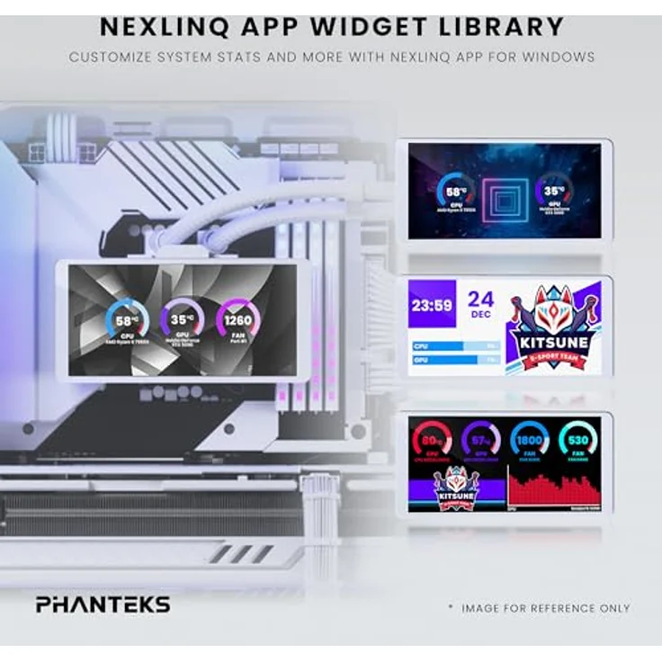 Phanteks Glacier One 360M25-LCD AIO Flüssig CPU-Kühler, 6" IPS LCD HD Bildschirm, 120mm M25 Gen2 D-RGB-Lüfter, Kupfer-Kaltplatte, kompatibel mit Intel und AMD, Weiß – Bild 3