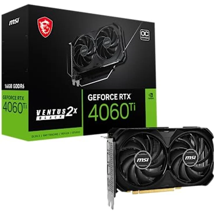 MSI GeForce RTX 4060 Ti Ventus 2X Black 16G OC Grafikkarte -NVIDIA RTX 4060 Ti, 16GB GDDR6 Speicher, 18Gbps, PCIe 4.0, DLSS3 – Bild 1