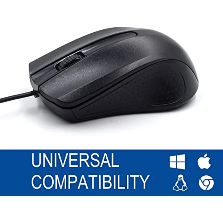Ewent EW3300 – kabelgebundene optische USB-Maus mit 3 Tasten, 1000 DPI, ergonomisches Design, beidhändig tragbar, PC/Mac/Laptop/Chromebook – Schwarz – Bild 4