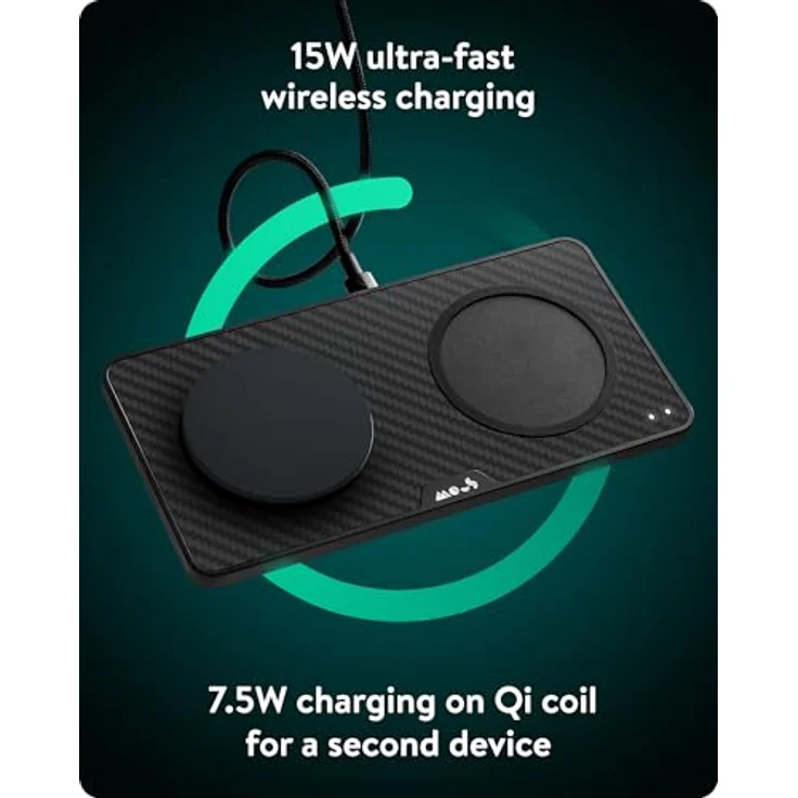 Mous Dual Ladestation Qi2, 15W Schnellladung mit MagSafe-Kompatibilität, USB-C Kabel, Aramidfaser – Bild 2