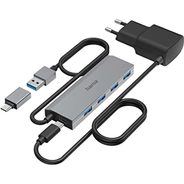 Hama USB-Hub, 4 Ports, USB 3.2 Gen1, 5 Gbit-s, inkl. USB-C-Adapter und Netzteil (00200138) – Bild 3