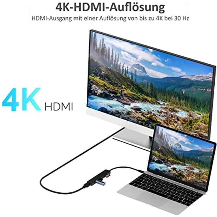 SABRENT USB C Adapter, USB C 3.2 Gen1 hub, USB verteiler mehrfach, USB c Docking Station mit 4K HDMI | 2 USB | PD 60W | SD/Micro SD kartenleser, für PS5, PC, USB Stick, MacBook (HB-TC6C) – Bild 3