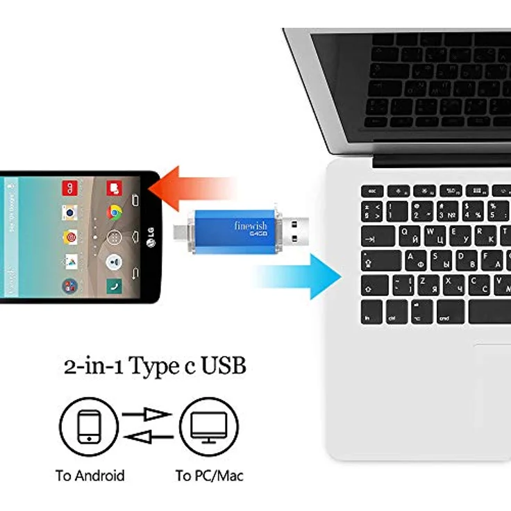 Geweo Type C USB Stick 64GB, 2-in-1 USB 2.0 Speicherstick mit Dual-Anschlüssen für MacBook Pro, Android-Handy, Laptop, Blau – Bild 3