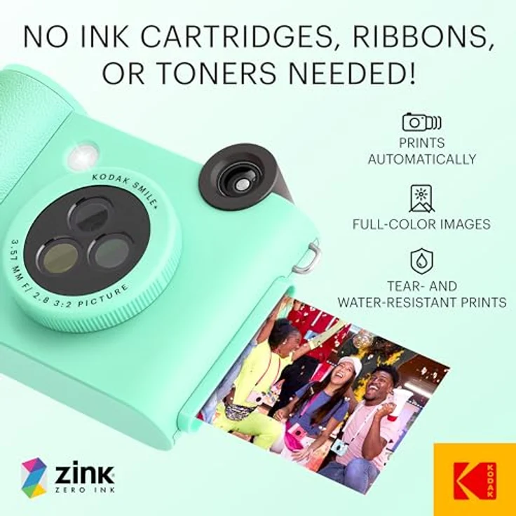 KODAK Smile+ 2-in-1 Digitale Sofortbildkamera & kabelloser Bluetooth-Fotodrucker - 10MP, Spezialeffekt-Drehobjektiv, Zink 2x3” Klebefotos, Drucken über Fun-App von Smart Devices - Grün – Bild 4