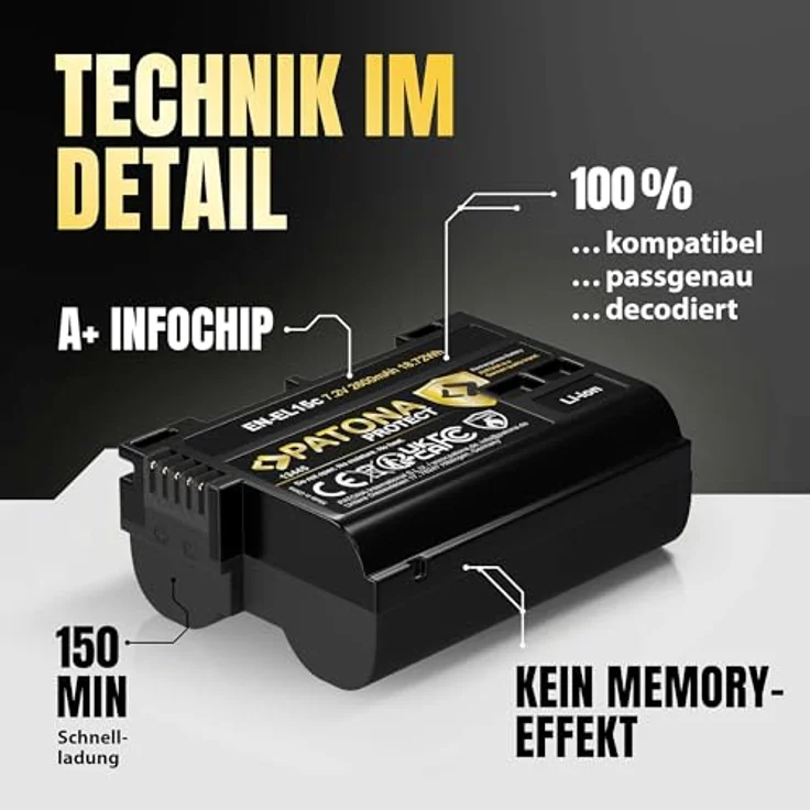 PATONA Protect EN-EL15c Akku, 2600mAh mit NTC-Sensor und V1 Schutzgehäuse, kompatibel mit Nikon Z6III und anderen Modellen – Bild 4