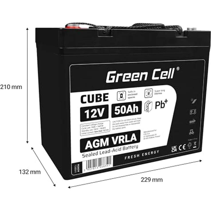 Green Cell AGM 12V 50Ah Akku Vlies Batterie Schwarz - Zyklenfest & Wartungsfrei, ideal für Caravan Camping Solarpanel – Bild 2