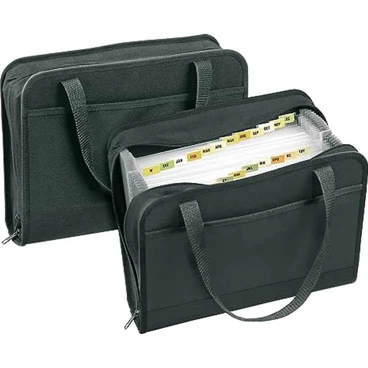 VELOFLEX Aktenordner Veloflex Fächertasche Office 4446880, DIN A4, 24 Fächer, Textil, schwarz mit Tragegriff