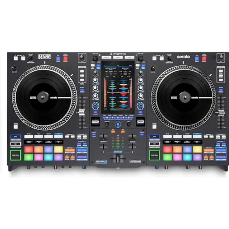 Rane System One, 2-Deck Standalone DJ-Controller mit Wi-Fi Streaming, 7" Touch-Display und motorisierten Plattentellern
