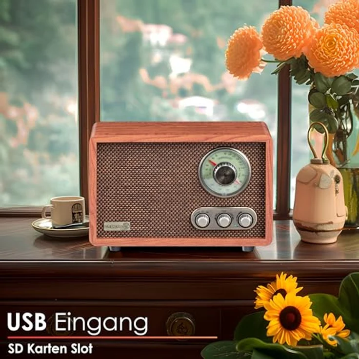 Cyberlux Nostalgie Kompaktanlage | Radio Holz mit Bluetooth, USB, SD Karten Slot | FM/AM | Retro Style | Stereoanlage | Küchenradio | Vintage Radio – Bild 4