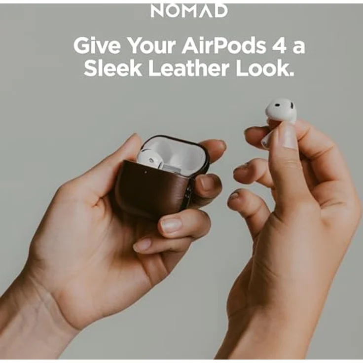 Nomad Modern Leather Case für AirPods 4, zweiteilige Schutzhülle aus hochwertigem Echtleder und Polycarbonat, braun, kabelloses Laden kompatibel – Bild 6