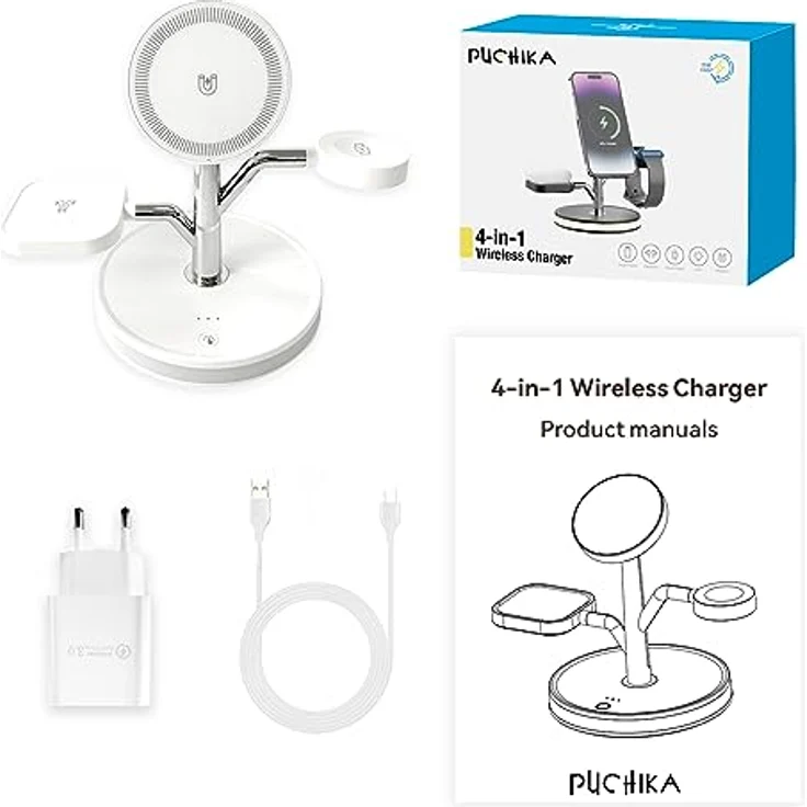 PUCHIKA 4 in 1 Induktive Ladestation für iPhone AirPods Apple Watch MagSafe Wireless Charger (inkl. 18W/QC 3.0 Schnelllade-Adapter und Typ-C-Ladekabel) – Bild 4