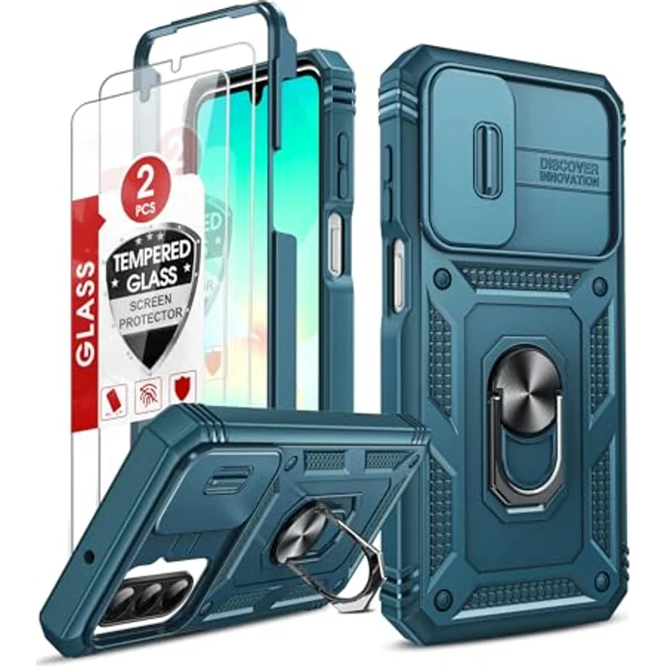 LeYi Objektivschutz Hülle für Samsung Galaxy A26 5G, Hybrid Schutzhülle mit 2 Glasfolien, kratzfest und stoßfest, blauer Ringhalter für Outdoor Nutzung – Bild 1