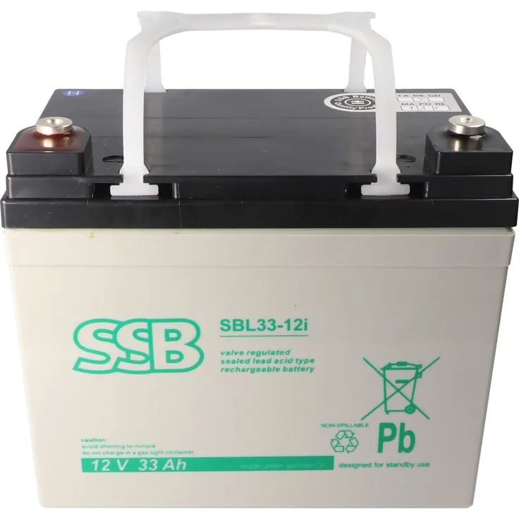 SSB SBL33-12i 12V 33Ah AGM Bleiakku, Longlife Blei Gel Akku mit M6 Schraubanschluss, 195x130x155mm