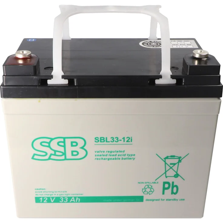 SSB SBL33-12i 12V 33Ah AGM Bleiakku, Longlife Blei Gel Akku mit M6 Schraubanschluss, 195x130x155mm