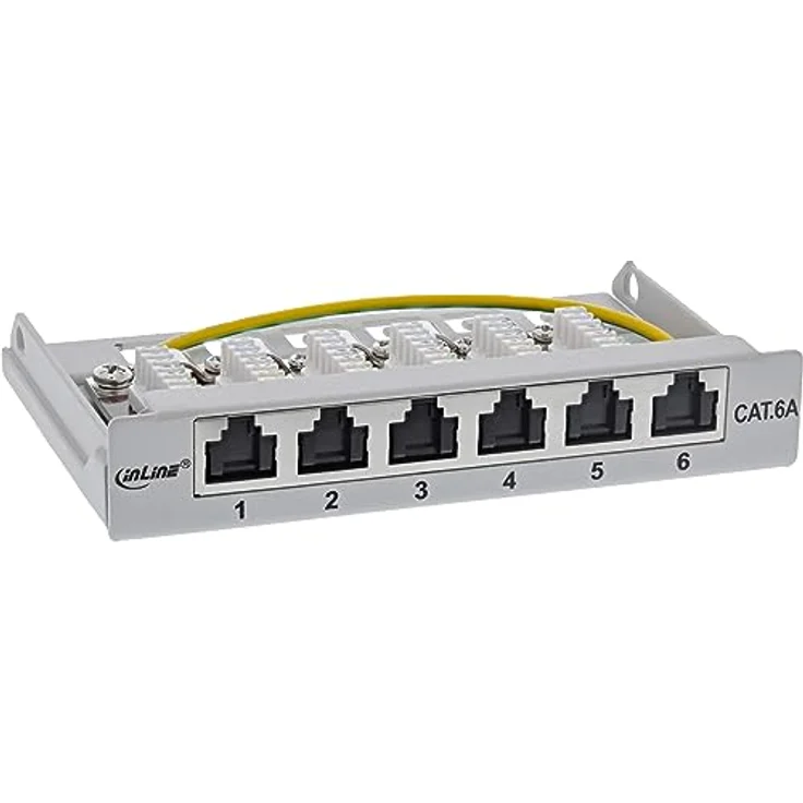 InLine® Patchfeld Cat.6A 0,5HE 6-Fach, für Tisch/Wand/Hutschiene, mit Staubschutz, grau – Bild 3